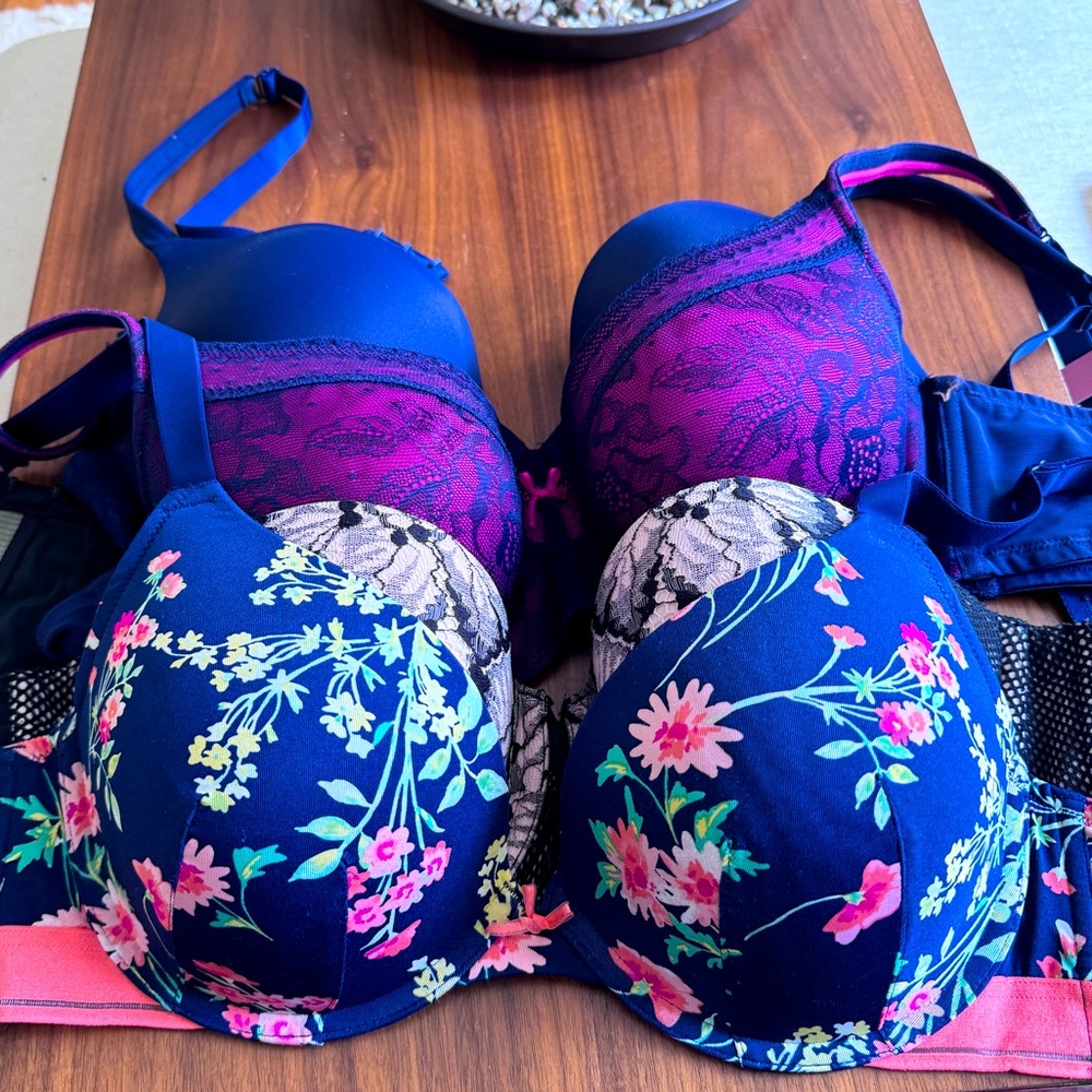 Four Beautiful Cacique Bras. (1) NWT, (3) worn sparingly. All 38D! Read details!